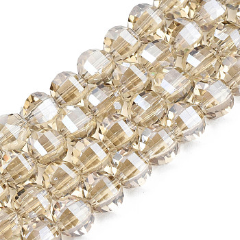 Electroplate Transparent Glass Beads Strands, Round, Wheat, 9.5x8.5mm, Hole: 1.5mm, about 70pcs/strand, 24.80 inch(63cm)