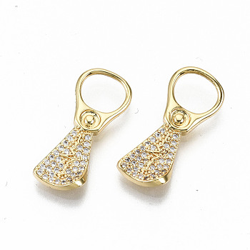 Brass Micro Pave Clear Cubic Zirconia Pendants, Nickel Free, Pull-Tab Shape, Real 16K Gold Plated, 23x10x2.5mm, Hole: 6.5x7.5mm
