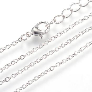 Iron Cable Chains Necklace Making, with Lobster Clasps, Soldered, Platinum, 19.6 inch(50cm)
