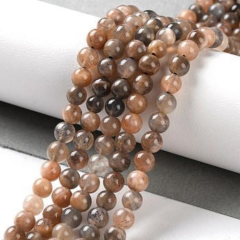 Natural Black Sunstone Beads Strands, Round, 4mm, Hole: 0.7mm, about 86pcs/strand, 15.35''(39cm)