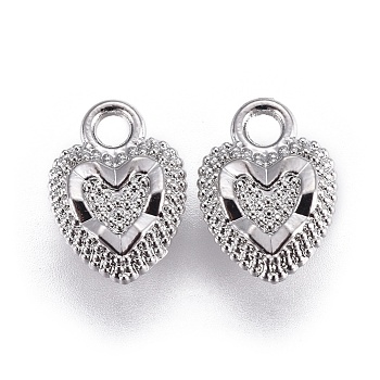 Alloy Charms, Long-Lasting Plated, Heart, Platinum, 10x7x3mm, Hole: 1.6mm