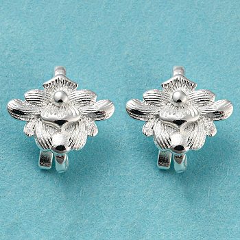 Flower Shape Brass Earring Hooks, Ear Wire with Loops, Cadmium Free & Lead Free, Long-Lasting Plated, 925 Sterling Silver Plated, 11x10mm, Hole: 1.2mm