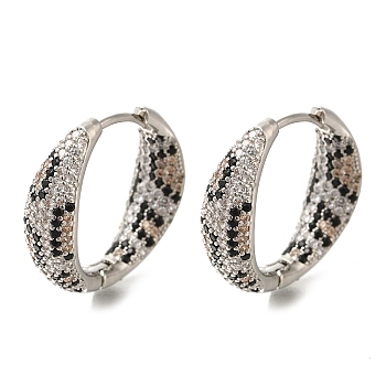 Rack Plating Brass Micro Pave Cubic Zirconia Hoop Earrings, Long-Lasting Plated, Lead Free & Cadmium Free, Platinum, 24.5~25x7~7.5mm