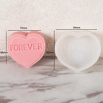 DIY Silicone Heart with Word Soap Molds, for Handmade Soap Making, Valentine's Day, White, 84x80x34mm