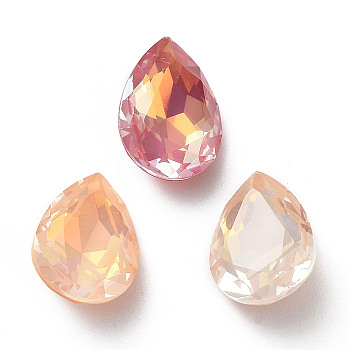 Electroplate Glass Rhinestone Cabochons, Point Back & Back Plated, Faceted, Teardrop, Mixed Color, 14x10x5.5mm