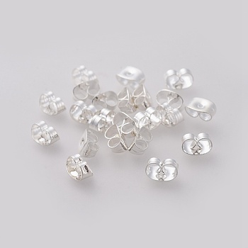 304 Stainless Steel Ear Nuts, Friction Earring Backs for Stud Earrings, Silver Color Plated, 6x4.5x3mm, Hole: 0.8~1mm