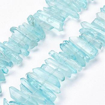 Natural Quartz Crystal Points Beads Strands, Dyed, Nuggets, Light Cyan, 15~30x4~8x4~7mm, Hole: 1mm, 8 inch