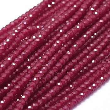 Natural Ruby/Red Corundum Beads Strands, Dyed & Heated, Faceted, Rondelle, 4x3mm, Hole: 1mm, about 121pcs/strand, 15.15 inch(38.5cm)