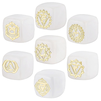 Beebeecraft 7Pcs 7 Styles Natural Quartz Crystal Beads, with Long-Lasting Plated Golden Tone Brass Chakra Pattern Slices, Cube, No Hole, 15.5~18x15~17x14.5~17mm, 1pc/style