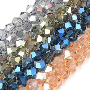 Electroplate Glass Beads Strands, Faceted Round, Mixed Color, 10x9mm, Hole: 1.5mm, about 71~72pcs/strand, 24.41 inch(62cm)