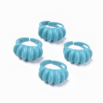 Spray Painted Alloy Cuff Rings, Open Rings, Cadmium Free & Lead Free, Light Sky Blue, US Size 5 1/4(15.9mm)