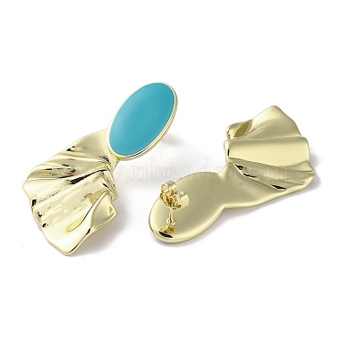 Rack Plating Real 18k Gold Plated Brass Oval Stud Earrings with Enamel(EJEW-M237-02G-01)-2