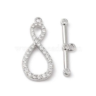 Real Platinum Plated Clear Infinity Brass+Cubic Zirconia Toggle Clasps