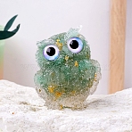 Resin Owl Display Decoration, with Natural Green Aventurine Chips inside Statues for Home Office Decorations, 50x60mm(PW-WG50315-02)