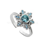 Brass with Rhinestone Cuff Open Rings, Snowflake, Platinum, Inner Diameter: Adjustable(FS-WG8FE52-01)