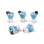 Handmade Porcelain Beads, Hand Painted Ceramic Beads, Wine Glass, Famille Rose Porcelain, Light Sky Blue, 14.5~16x10~11x9.5~10mm, Hole: 1.4~2mm(PORC-N012-02A)