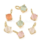 Brass Cat Eye Pendants,  Oval Charm, Long-Lasting Plated, Rack Plating, Lead Free & Cadmium Free, Real 18K Gold Plated, Mixed Color, 8~9x5.5x4mm, Hole: 2mm(KK-C251-09A-G)