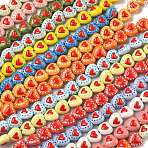 Heart Pattern Handmade Porcelain Enamel Beads, Hand Painted Ceramic Beads, Heart, Famille Rose Porcelain, Mixed Color, 15.5x16~16.5x10.5~11mm, Hole: 1.8~2mm(PORC-G016-03)