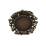 Vintage Adjustable Iron Flower Finger Ring Components Alloy Cabochon Bezel Settings, Cadmium Free & Nickel Free & Lead Free, Antique Bronze, Flat Round Tray: 14mm, 17mm(PALLOY-O036-01AB-NF)