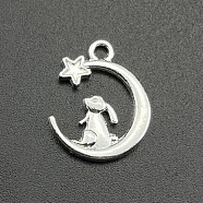 Alloy Pendants, Rabbit & Moon & Star Charm, Silver, 16x14mm, Hole: 2mm(FIND-CJC0004-61S)