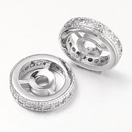 Steering Wheel Brass Micro Pave Cubic Zirconia Beads, Platinum, 8x2.5mm, Hole: 1mm(ZIRC-D044-P)