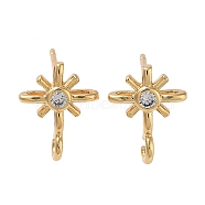 Brass Micro Pave Cubic Zirconia Studs Finding, Long-Lasting Plated, Lead Free & Cadmium Free, Sun, Real 18K Gold Plated, 11.5x9mm, Hole: 1.6mm, Pin: 12x0.7mm(KK-K364-06G)