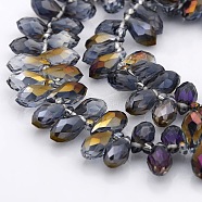 Half Plated Faceted Teardrop Electroplate Glass Pendants Beads Strands, Top Drilled Beads, Antique Bronze Plated, 12x6mm, Hole: 1mm, about 100pcs/strand, 15.5 inch(GLAA-A023A-HP01)
