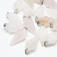 Natural Rose Quartz Pendants, with Stainless Steel Snap On Bails, Cone, 31~33x14~15mm, Hole: 6x4mm(G-T086-19)