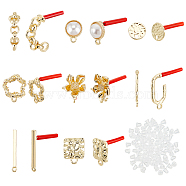 Elite 48Pcs 8 Style Alloy Stud Earring Findings, with Loop & Steel and Alloy Pins & 100Pcs Plastic Ear Nuts, Rectangle & Star & Flower & Square & Flat Round, Light Gold, 10~24.5x3~20.5mm, Hole: 1~4mm, Pin: 0.7mm, 6Pcs/style(FIND-PH0007-25)
