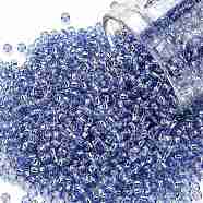 TOHO Round Seed Beads, Japanese Seed Beads, (33) Silver Lined Light Sapphire, 11/0, 2.2mm, Hole: 0.8mm, about 50000pcs/pound(SEED-TR11-0033)