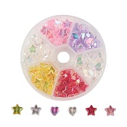 Eco-Friendly Transparent Acrylic Beads, Star and Heart, Mixed Color, 8~10x8x3~4mm, Hole: 1.5mm, 110pcs/box(TACR-JP0001-10)