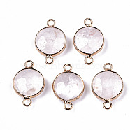 Quartz Crystal Links Connectors, Rock Crystal, with Light Gold Plated Brass Findings, Faceted, Flat Round, 23~24x15~15x5~6mm, Hole: 2mm(G-N326-86A-19)