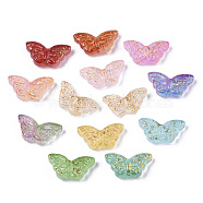 Transparent Spray Painted Glass Beads, with Golden Foil, Butterfly, Mixed Color, 8x15x4mm, Hole: 1mm(GLAA-R215-05-E)