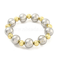 Rack Plating Two Tone Round Brass Beaded Stretch Bracelets for Women, Cadmium Free & Lead Free, Long-Lasting Plated, Platinum & Real 18K Gold Plated, Inner Diameter: 2-1/4 inch(5.8cm)(BJEW-P322-10A)