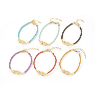 Brass Links Bracelets, with Nylon Cord, Pi Xiu, Long-Lasting Plated, Real 24K Gold Plated, Mixed Color, 7-7/8 inch(20cm), 2~3mm(BJEW-F362-G)