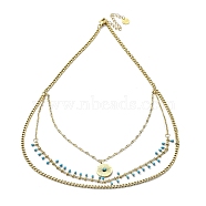 Ion Plating(IP) 304 Stainless Steel Curb & Dapped Chains Layered Necklaces, Synthetic Turquoise Flat Round & Enamel Charms Necklace, Golden, 15.55 inch(39.5cm)(NJEW-C012-02G)