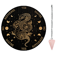 AHADEMAKER Divination Sets, including 1Pc PVC Plastic Pendulum Board, 1Pc 304 Stainless Steel Cable Chain Necklaces, 1Pc Natural Rose Quartz Stone Pendants, Snake Pattern, Board: 200x4mm(AJEW-GA0005-67C)
