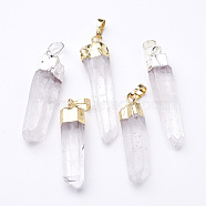 Natural Quartz Crystal Pendants, Rock Crystal, with Brass Findings, Nugget, Mixed Color, 30~75x5~15mm, Hole: 8x5mm(G-D140-16)