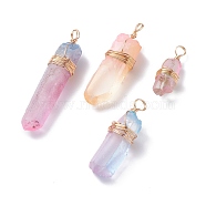 Electroplate Natural Quartz Crystal Pendants, with Copper Wire Wrapped, Two Tone, Dyed, Nuggets, Light Gold, 30~54x10~13.5x10~12mm, Hole: 3.5~5mm(PALLOY-JF01268-01)