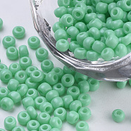 Baking Paint Glass Seed Beads, Round, Aquamarine, 3x1.5~3mm, Hole: 1mm, about 10000pcs/bag, about 450g/bag(SEED-Q025-3mm-L17)