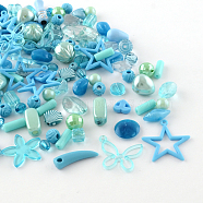 Acrylic Beads, Mixed Shapes, Light Sky Blue, 5.5~28x6~20x3~11mm, Hole: 1~5mm(X-SACR-S756-04)