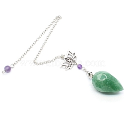 Natural Green Aventurine Dowsing Pendulum Big Pendants, Undyed, with Platinum Plated Metal Findings, Cone Charm, 240mm(PW-WGAD194-07)