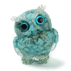 Resin Home Display Decorations, with Synthetic Turquoise Chips Inside, Owl, 60x50x42mm(G-PW0005-01-13)