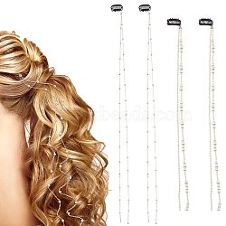 Nbeads 4Pcs 2 Style Iron Snap Hair Clips, with ABS Plastic Pearls and Chains, Hair Accessories for Woman Girl, Mixed Color, 435~500mm, 2pcs/style(PHAR-NB0001-09)