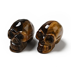 Halloween Natural Tiger Eye Display Decorations, Home Decorations, Skull, 35~37x30~31x48~50.5mm(DJEW-K015-22)