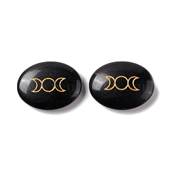 Natural Obsidian Massager, Oval with Triple Moon, 33x43x11~12mm(G-E579-03D)