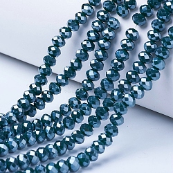 Electroplate Glass Beads Strands, Pearl Luster Plated, Faceted, Rondelle, Dark Green, 4x3mm, Hole: 0.4mm, about 113~115pcs/strand, 41~41.5cm(EGLA-A044-P4mm-A12)