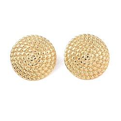 Texture Flat Round 304 Stainless Steel Stud Earrings for Women, Golden, 27mm(EJEW-K278-24G)