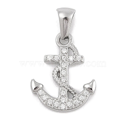 304 Stainless Steel Micro Pave Cubic Zirconia Pendants, Anchor Charm, Stainless Steel Color, 19x15x2mm, Hole: 3x6mm(STAS-D112-03P-08)