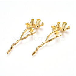 Electroplated Alloy Rhinestone Settings, Branch with Flower, Real 18K Gold Plated, Fit For 1mm Rhinestone, 60x20x10mm(PALLOY-I176-17G)